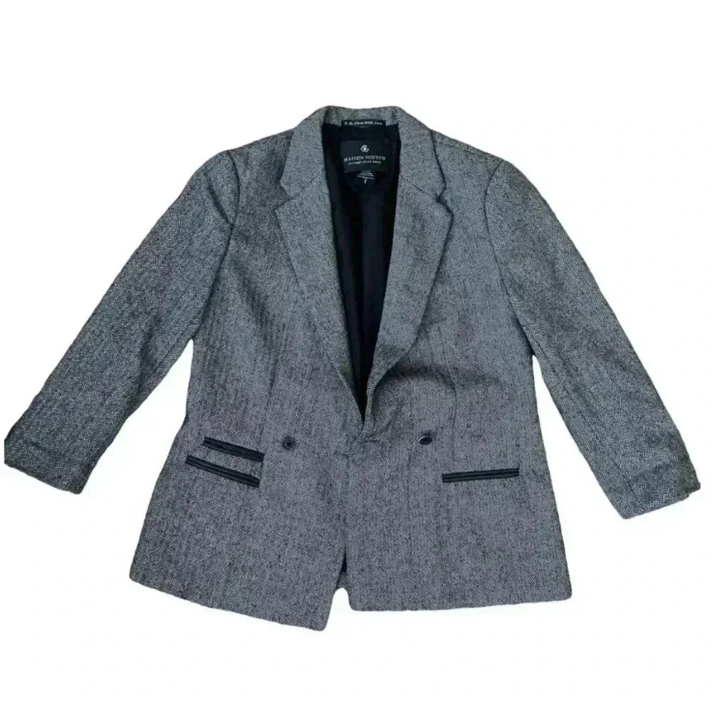 [3/L] Maison Scotch Black and white Herringbone Wool Blend Blazer Jacket  WMN